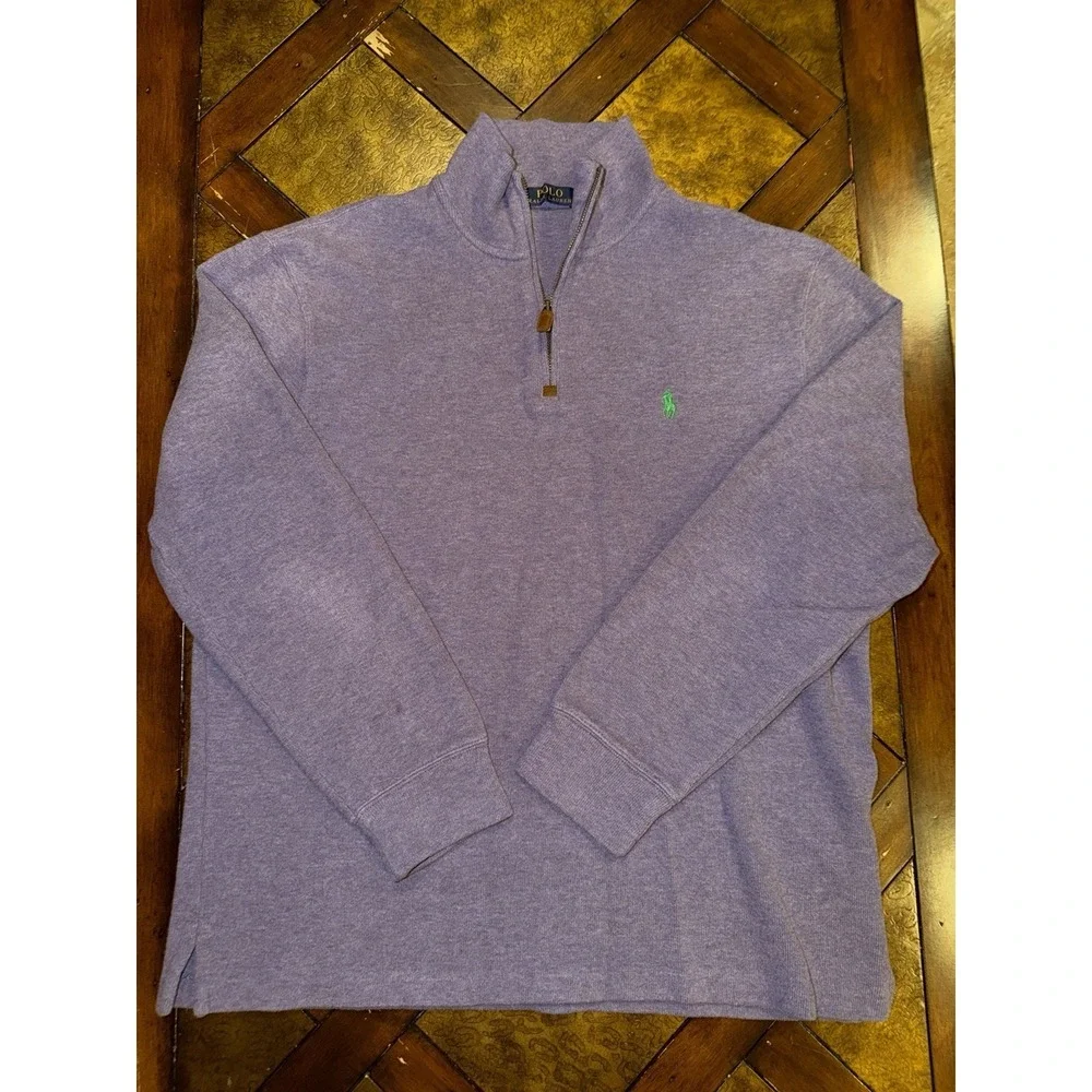 Polo Ralph Lauren Purple‎ Quarter-Zip Pullover Sweater Green Pony Mens Large EUC